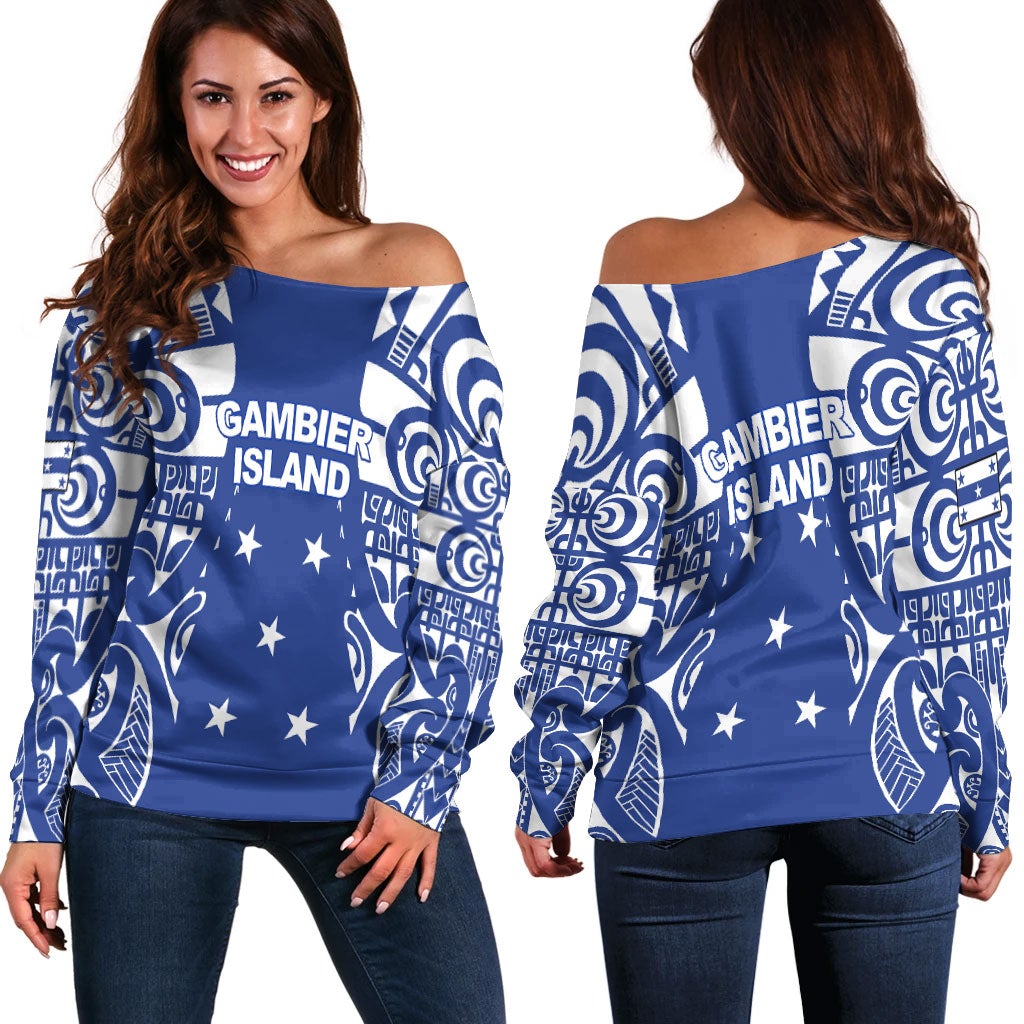 Gambier Islands Tribal Tattoo Women Off Shoulder Sweater LT12