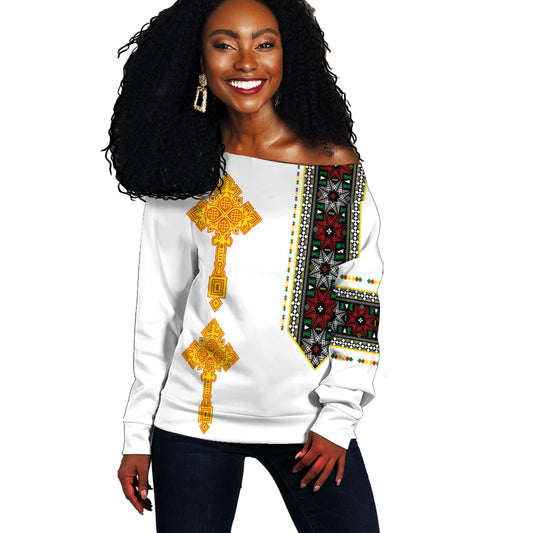 Ethiopia Tibeb Off Shoulder Sweater Ethiopian Cross Fashion LT13