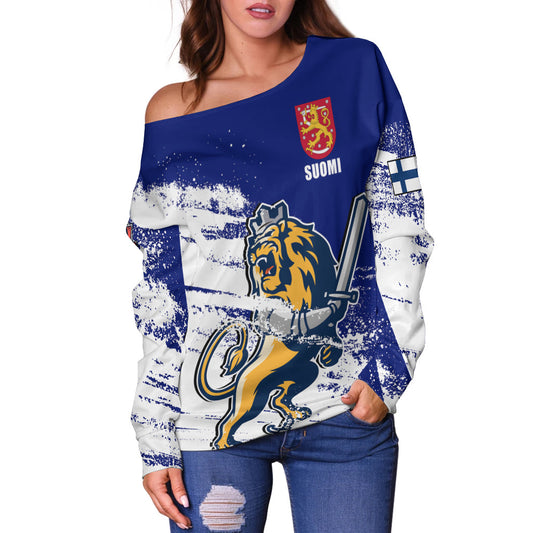 ( Custom Personalised) Finland Suomi Leijonat Hockey Women Off Shoulder Sweater - LT2