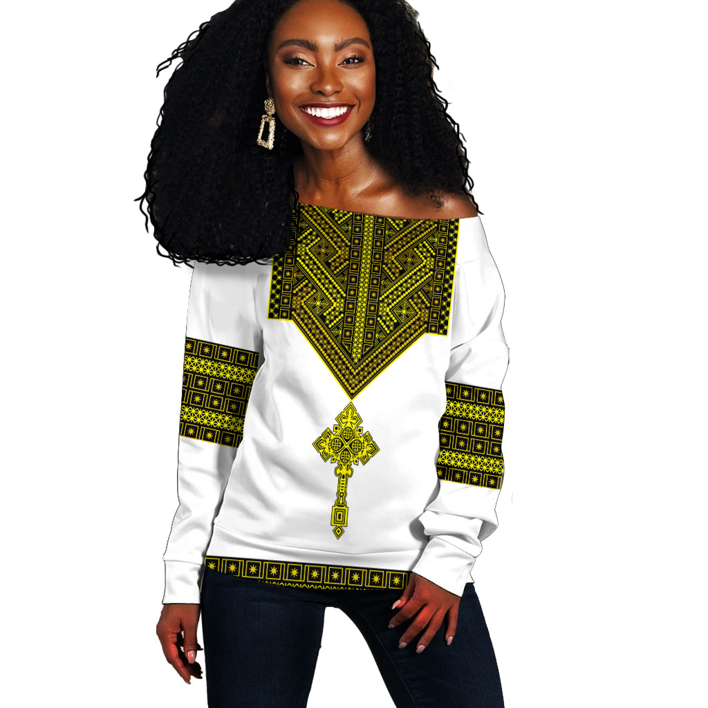 Ethiopia Tibeb Off Shoulder Sweater Royal Ethiopian Cross LT13