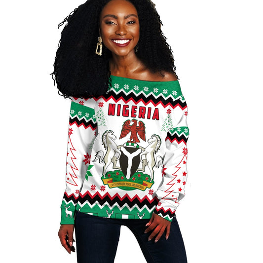 Nigeria Christmas Off Shoulder Sweater African Pattern LT13
