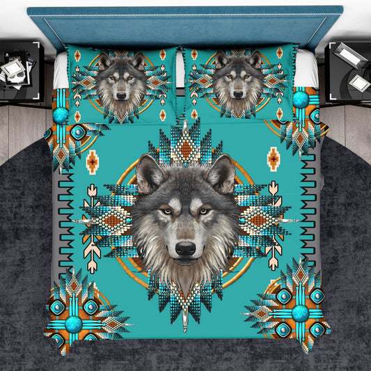 Native American Turquoise Tribe Wolf Bedding Set LT10