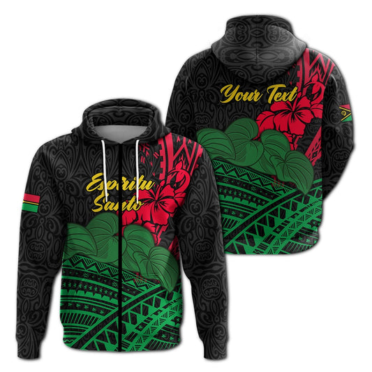 Custom Vanuatu Espiritu Santo Zip Hoodie Kava With Hibiscus LT12