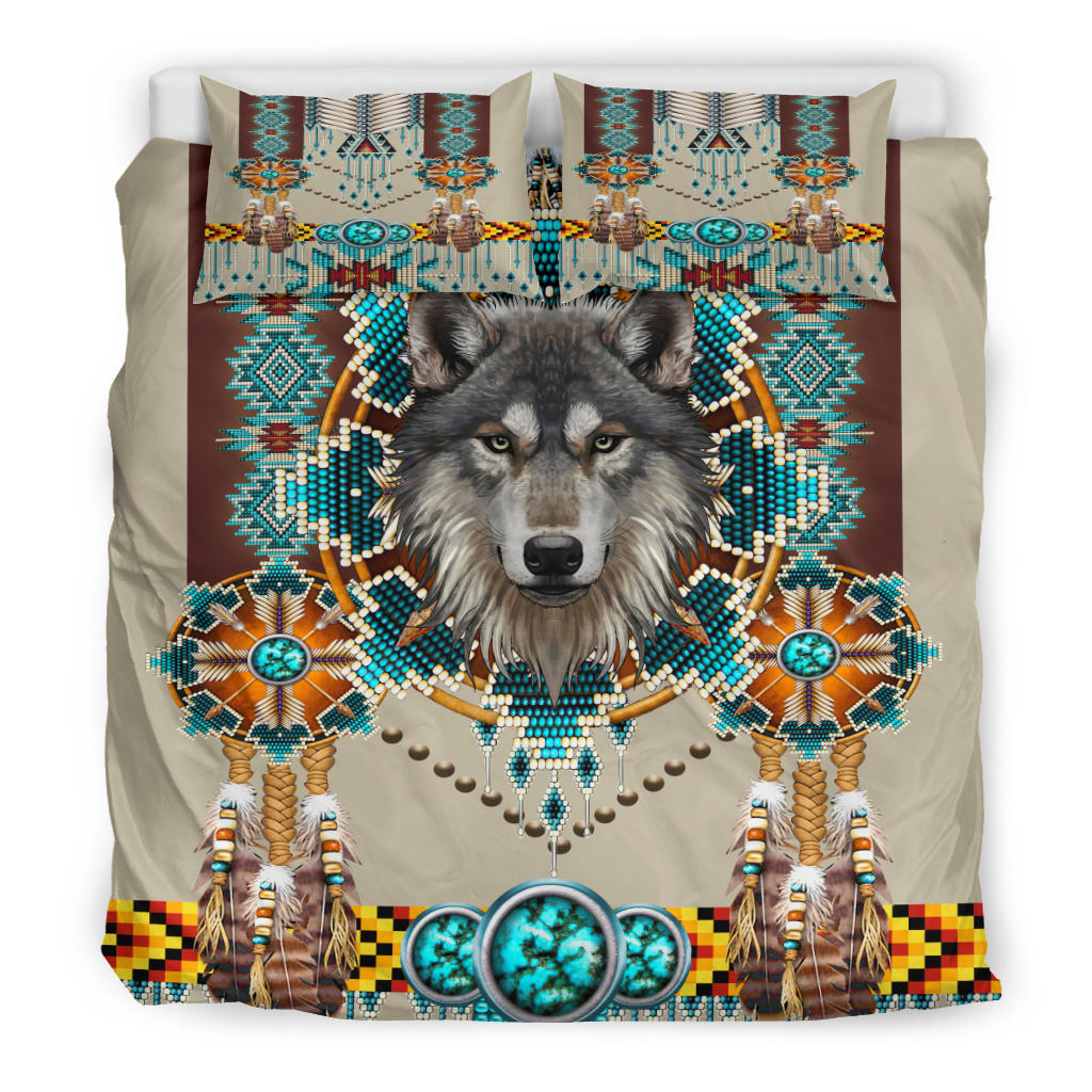 Native American Blue Mandala Wolf Bedding Set LT10