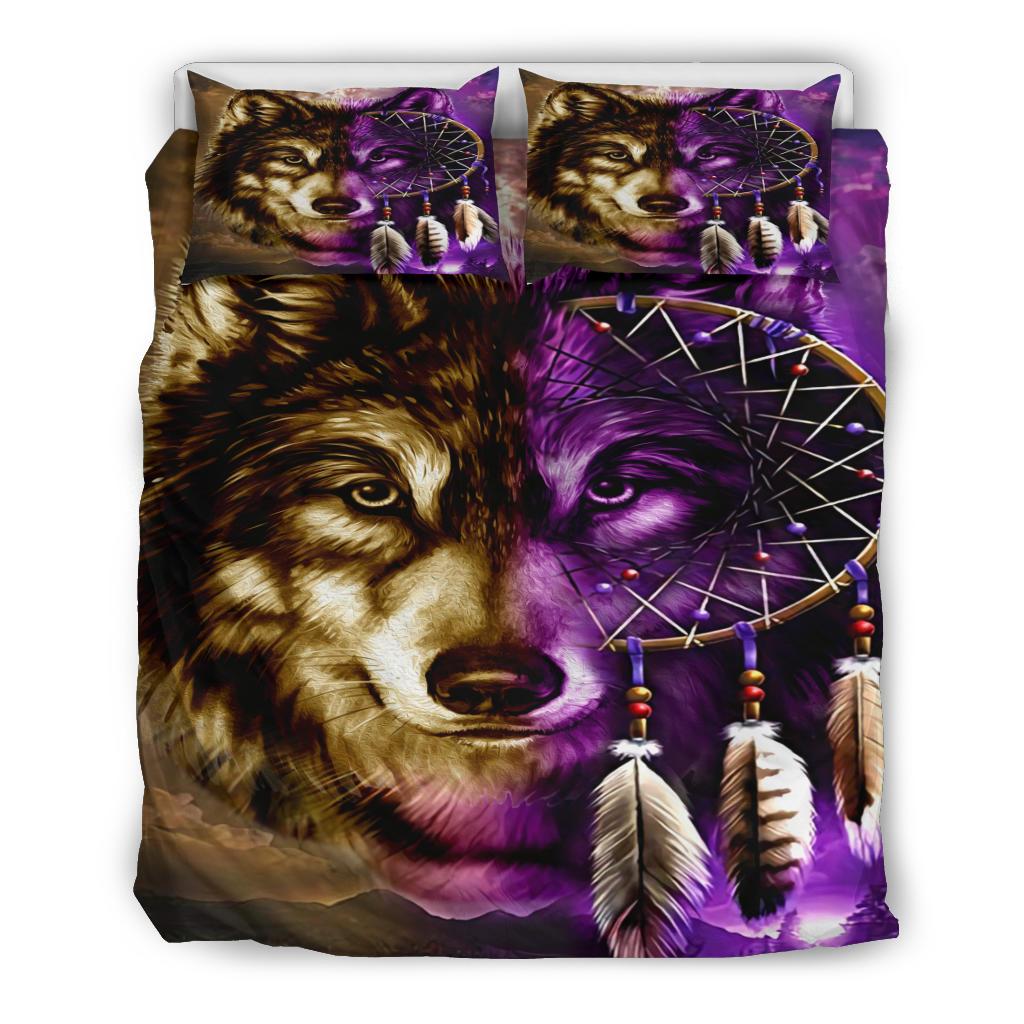 Purple Wolf Dreamcatcher Native American Bedding Set LT10