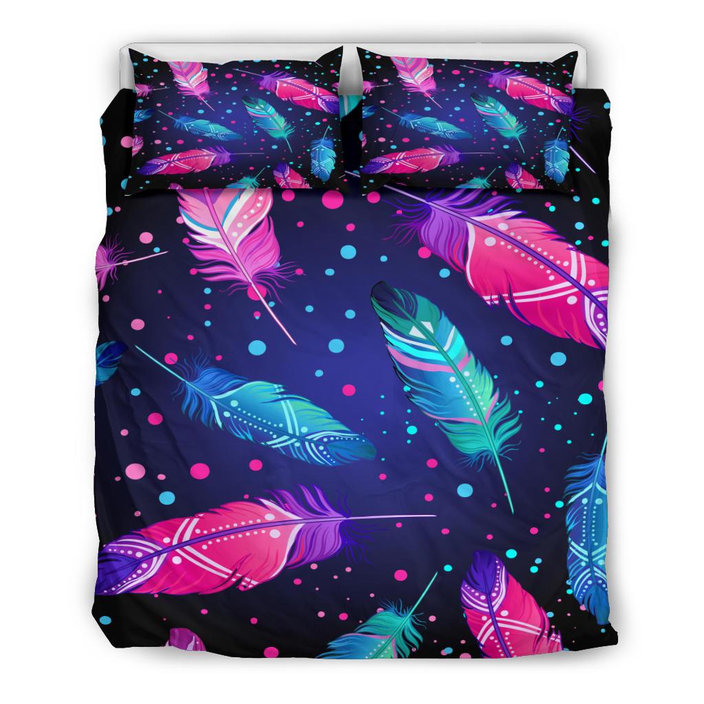Pink and Blue Feathers Native American Bedding Set LT10