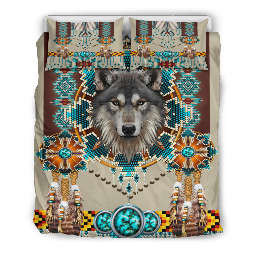Native American Blue Mandala Wolf Bedding Set LT10