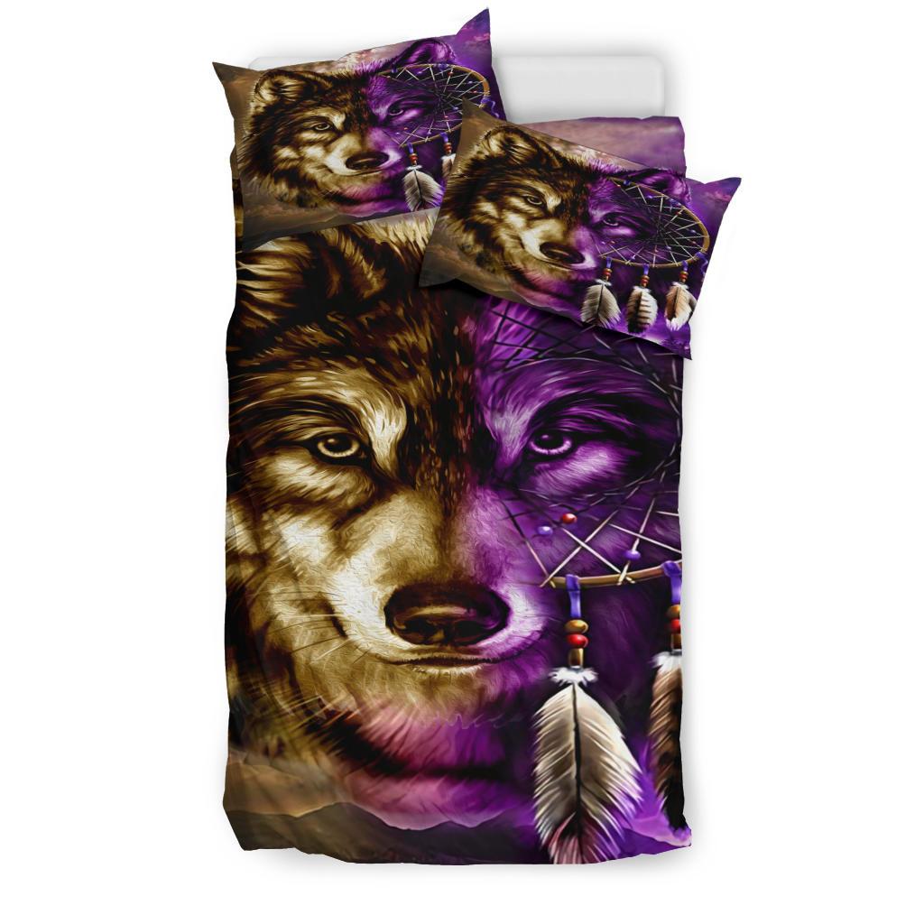Purple Wolf Dreamcatcher Native American Bedding Set LT10