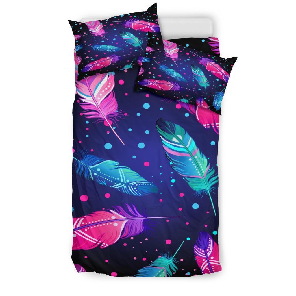 Pink and Blue Feathers Native American Bedding Set LT10