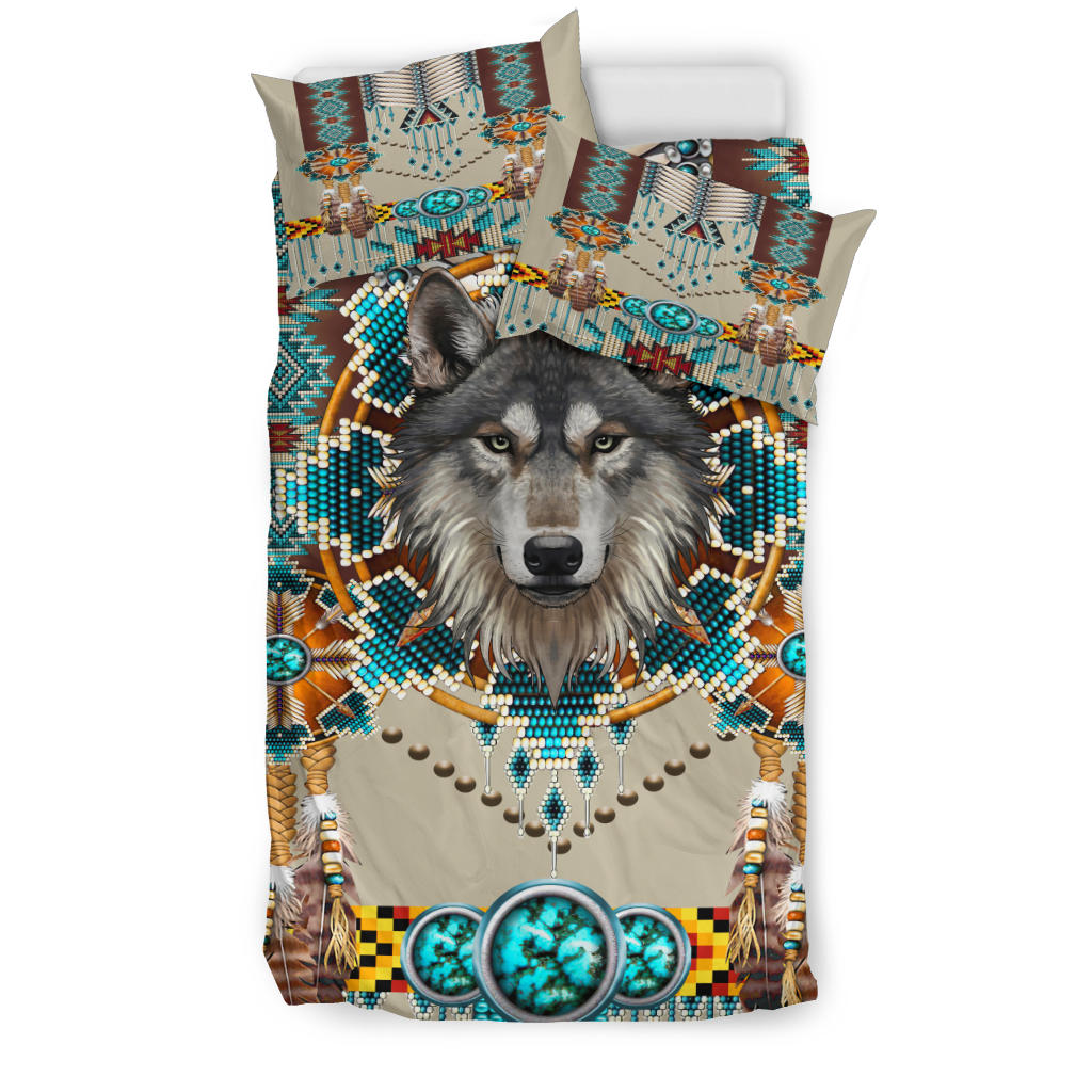 Native American Blue Mandala Wolf Bedding Set LT10