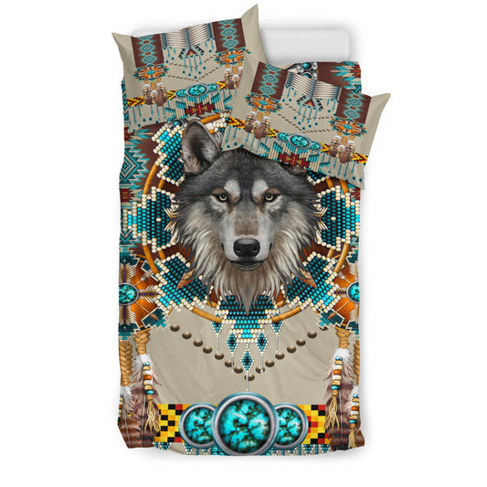 Native American Blue Mandala Wolf Bedding Set LT10