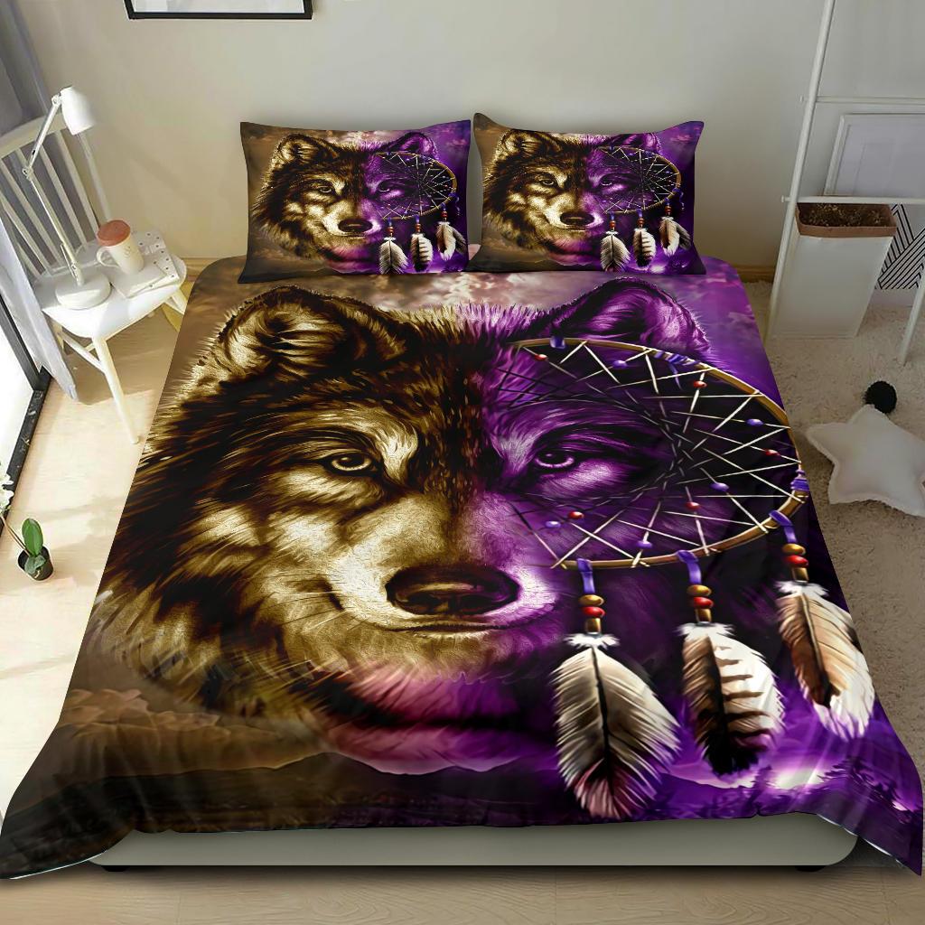 Purple Wolf Dreamcatcher Native American Bedding Set LT10