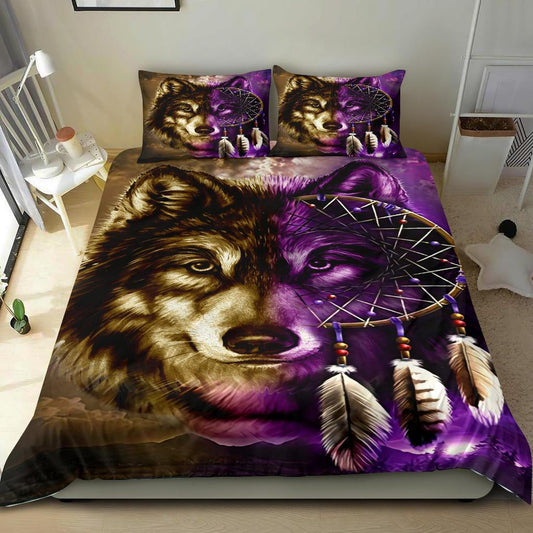 Purple Wolf Dreamcatcher Native American Bedding Set LT10