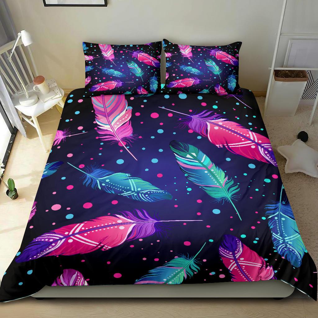 Pink and Blue Feathers Native American Bedding Set LT10