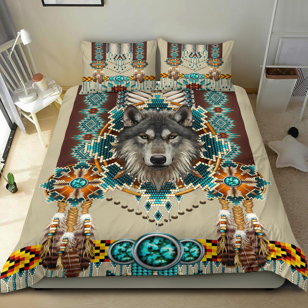 Native American Blue Mandala Wolf Bedding Set LT10