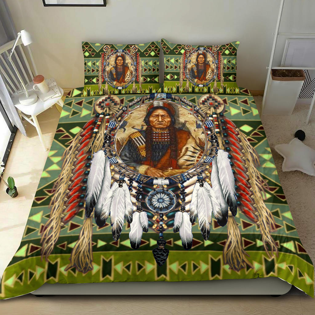 Native American Green Pattern and Chief Bedding Set LT10