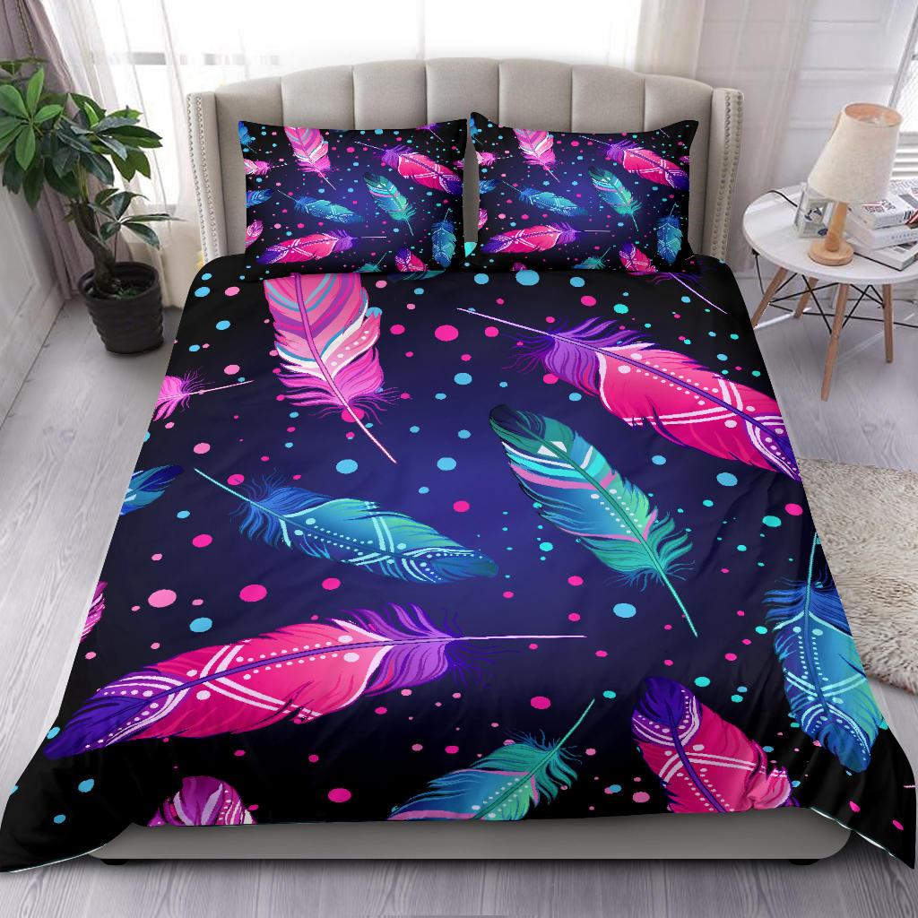 Pink and Blue Feathers Native American Bedding Set LT10