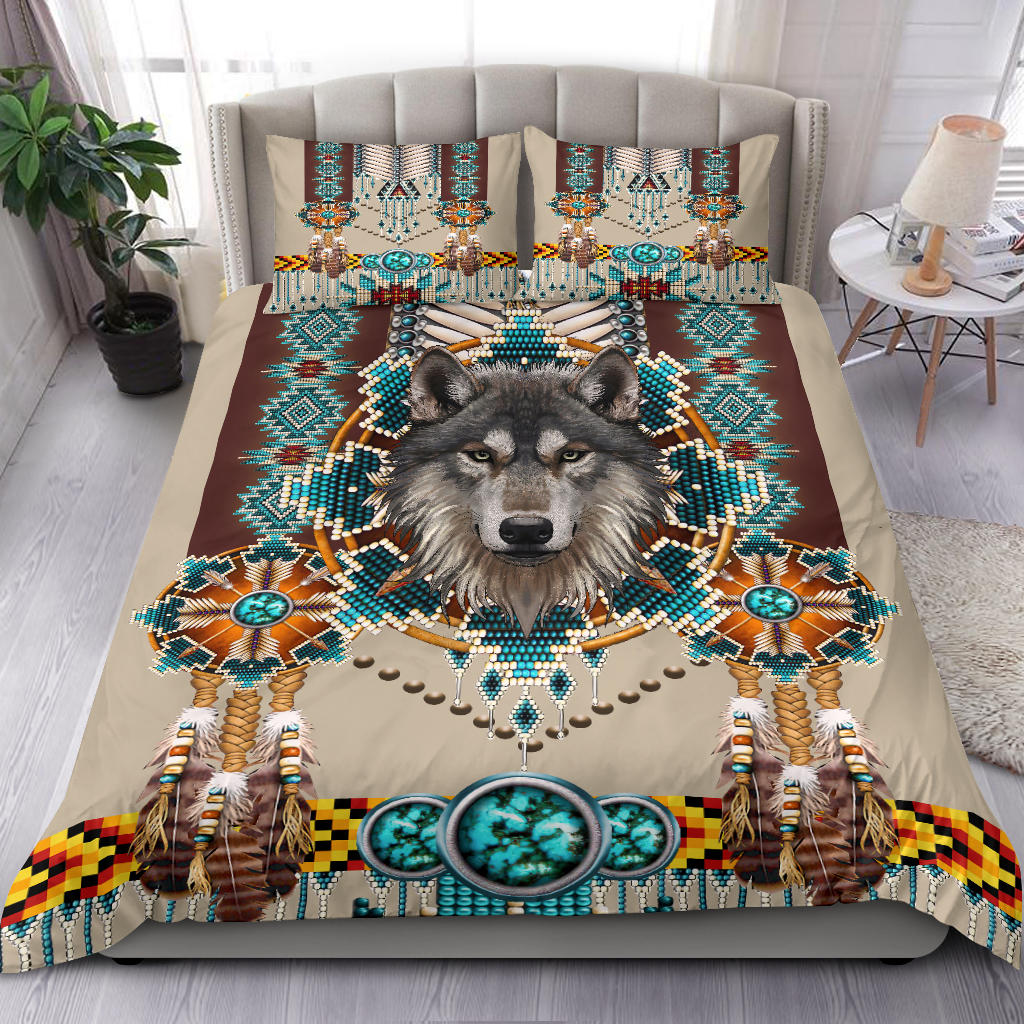 Native American Blue Mandala Wolf Bedding Set LT10