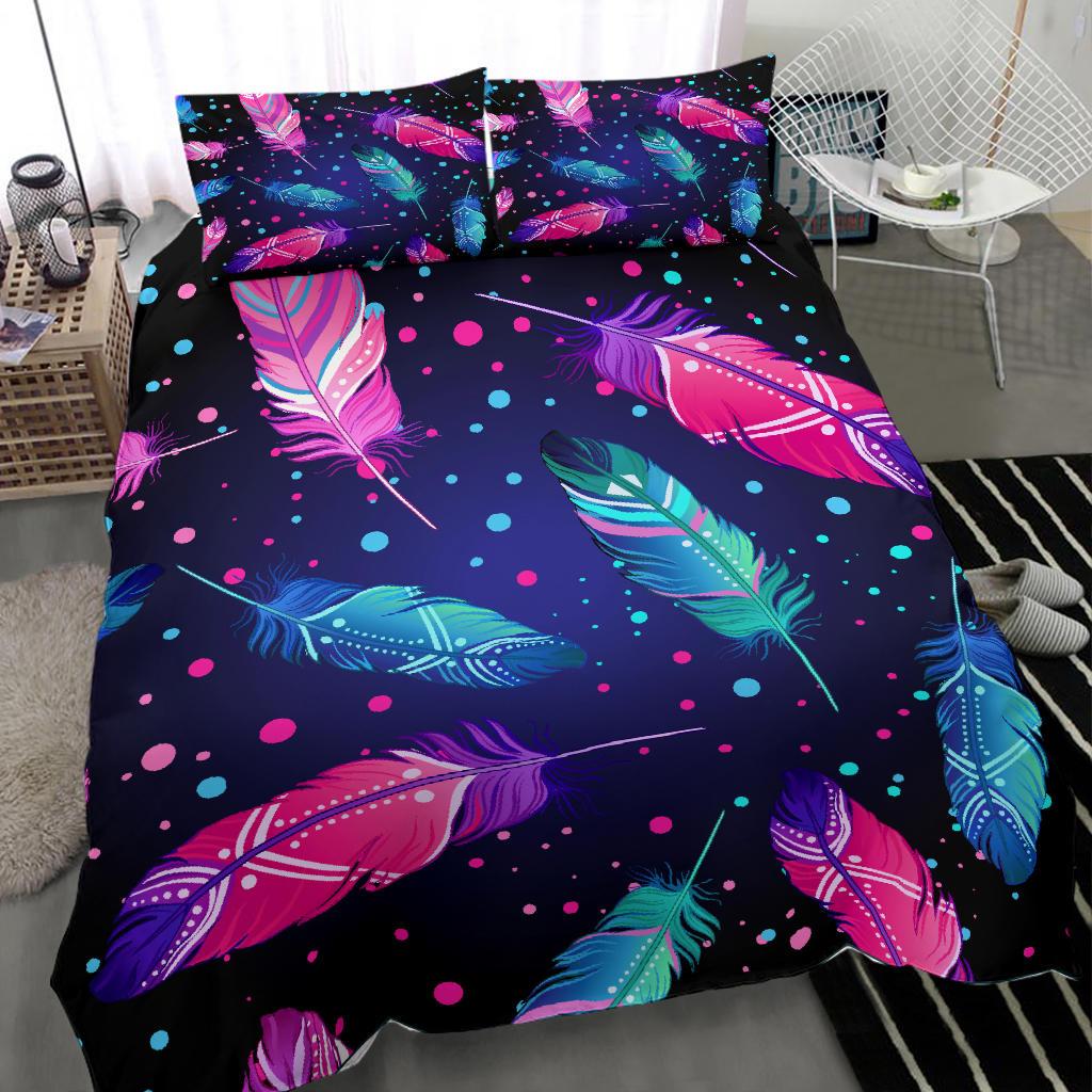 Pink and Blue Feathers Native American Bedding Set LT10