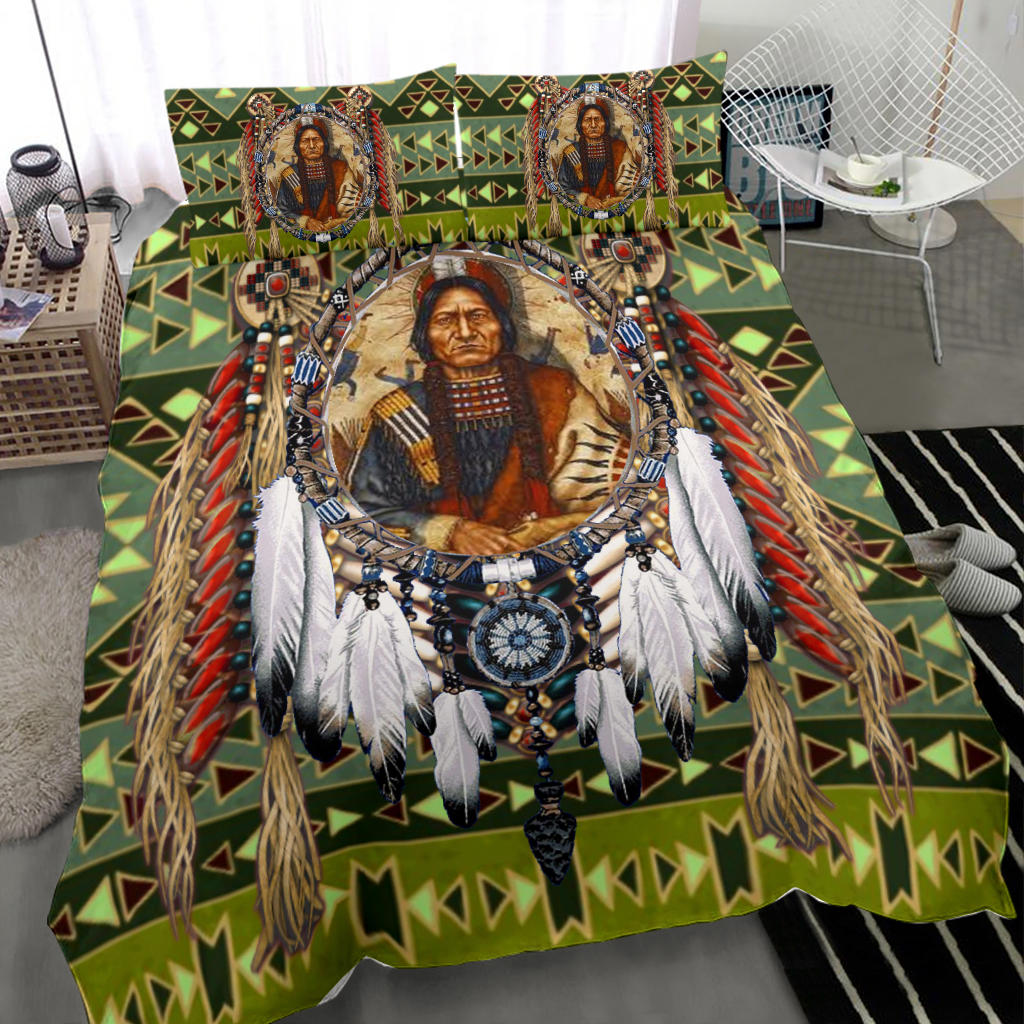 Native American Green Pattern and Chief Bedding Set LT10