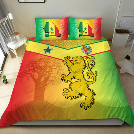 Senegal Bedding Set Lion With Senegal Map Reggae Style LT14
