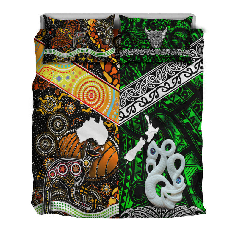 New Zealand Maori Aotearoa and Australia Aboriginal Bedding Set Together Green LT8