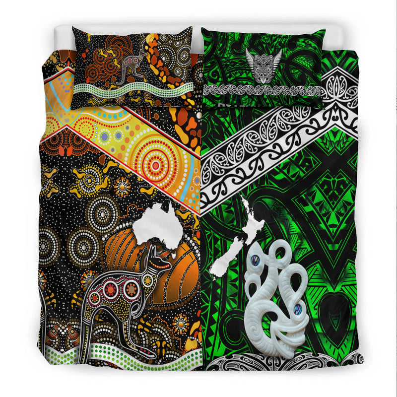 New Zealand Maori Aotearoa and Australia Aboriginal Bedding Set Together Green LT8