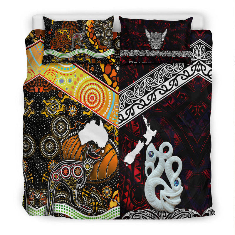New Zealand Maori Aotearoa and Australia Aboriginal Bedding Set Together Red LT8