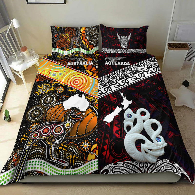 New Zealand Maori Aotearoa and Australia Aboriginal Bedding Set Together Red LT8