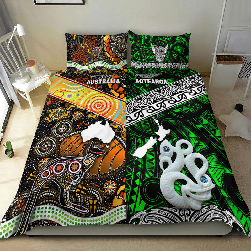 New Zealand Maori Aotearoa and Australia Aboriginal Bedding Set Together Green LT8