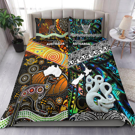 New Zealand Maori Aotearoa and Australia Aboriginal Bedding Set Together Paua Shell LT8