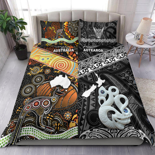 New Zealand Maori Aotearoa and Australia Aboriginal Bedding Set Together Black LT8