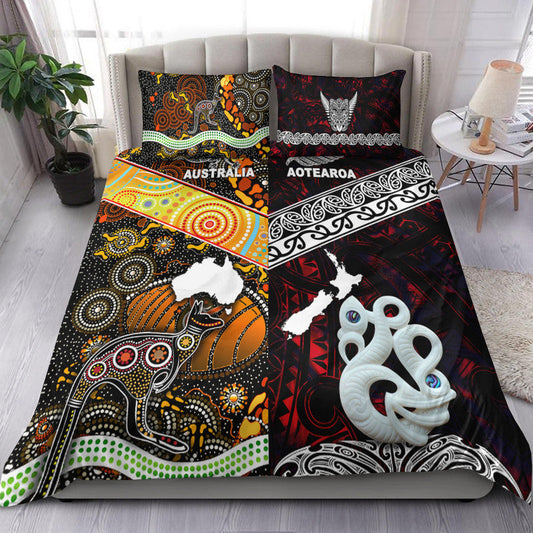 New Zealand Maori Aotearoa and Australia Aboriginal Bedding Set Together Red LT8