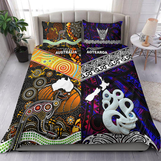 New Zealand Maori Aotearoa and Australia Aboriginal Bedding Set Together Purple LT8