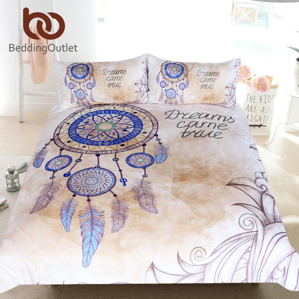 Queen Feathers Dreamcatcher Native American Bedding Set LT10