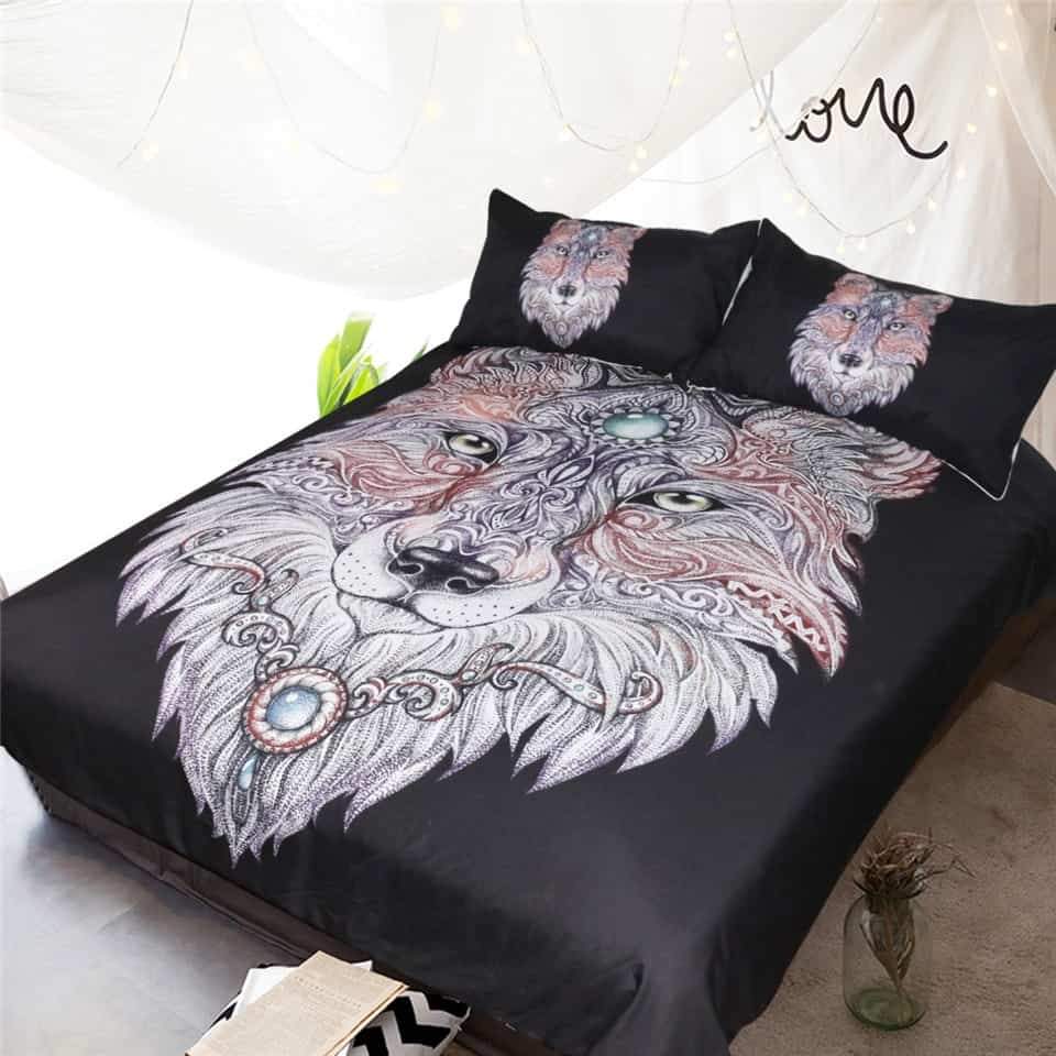Native American Tattoo Head Wolf Bedding Set Wild Beast LT10