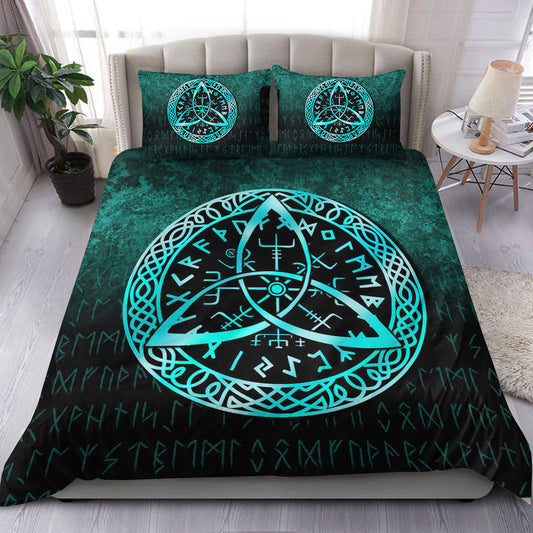 Viking Bedding Set Vegvisir Nordic Viking Rune Cyan Version Bedding Set RLT12