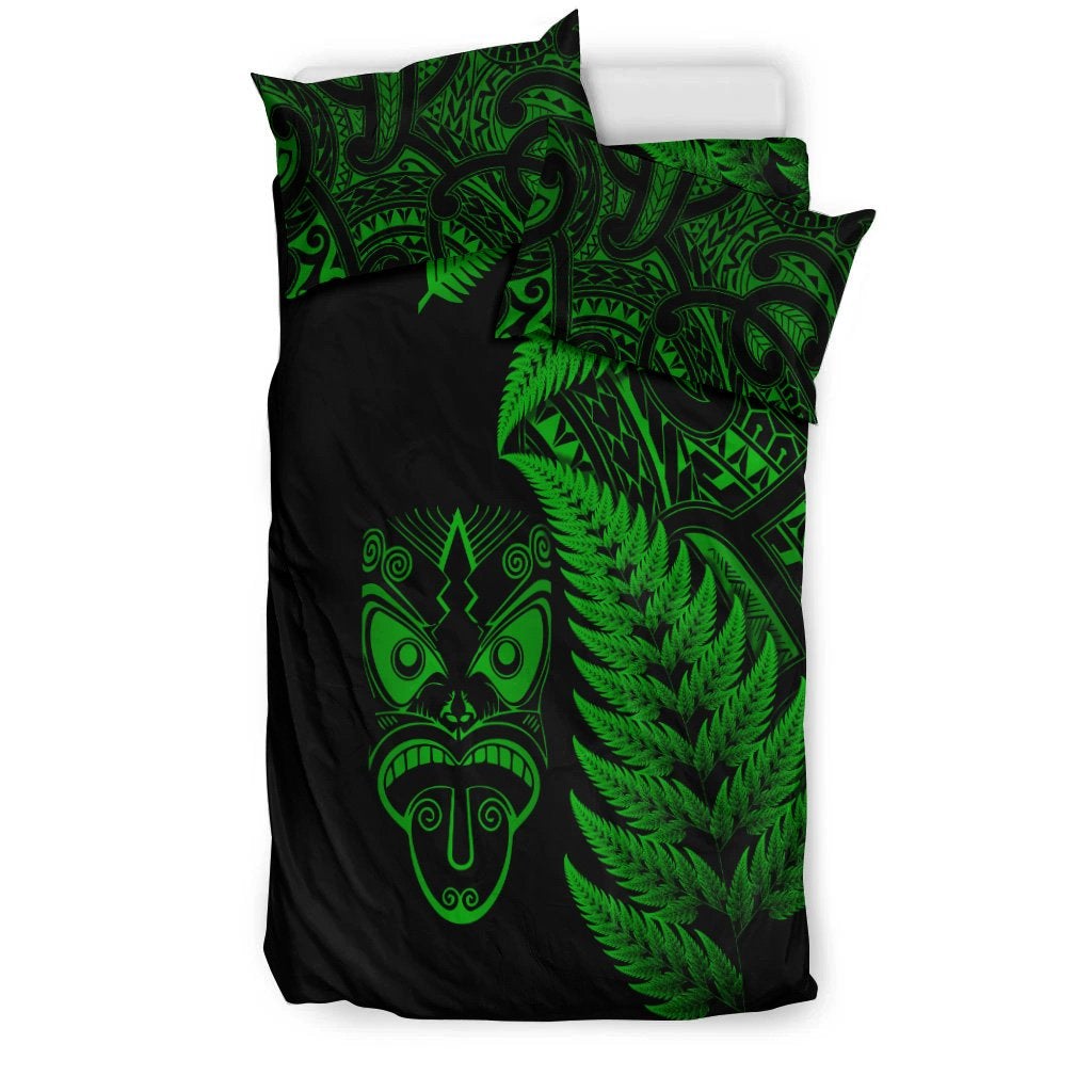 New Zealand Haka Rugby Maori Bedding Set Silver Fern Vibes Green LT8