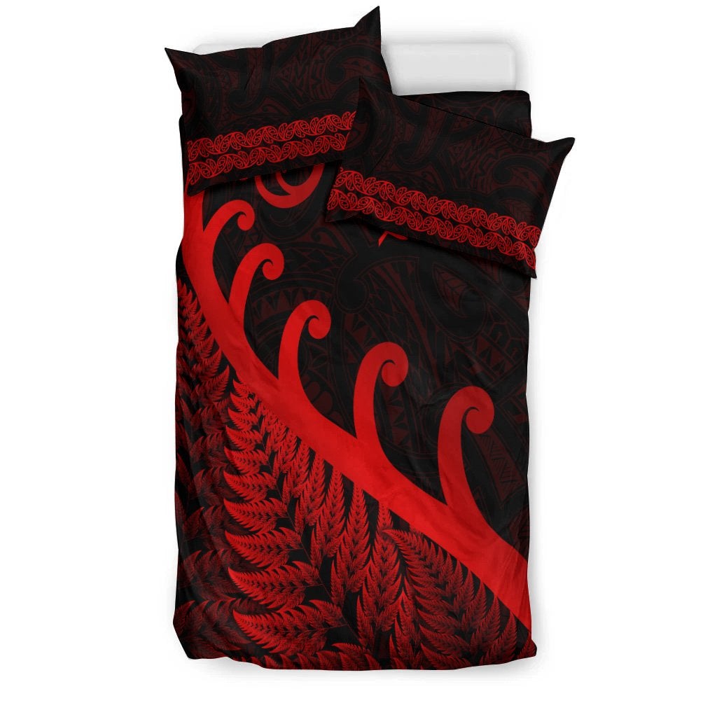 New Zealand Rugby Maori Bedding Set Silver Fern Koru Vibes Red LT8