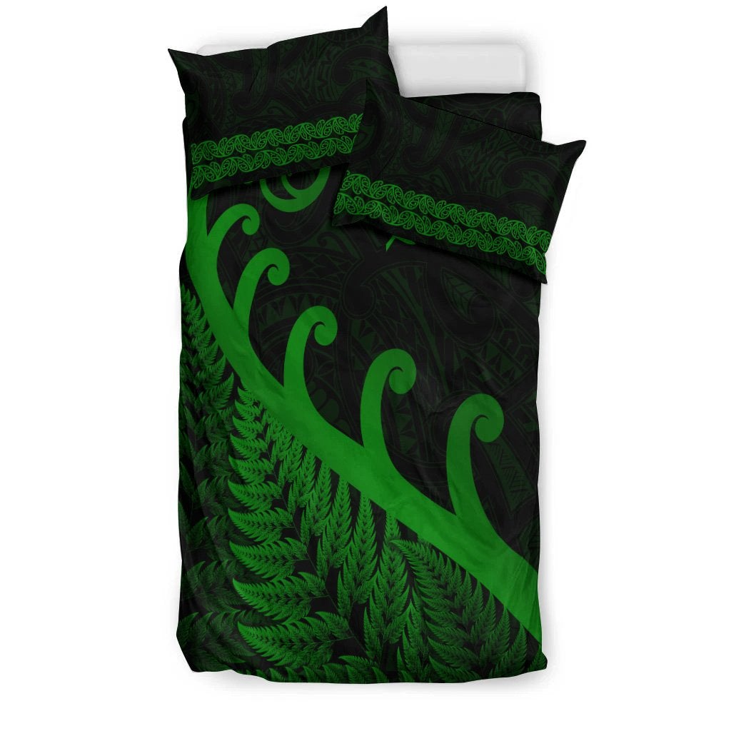 New Zealand Rugby Maori Bedding Set Silver Fern Koru Vibes Green LT8