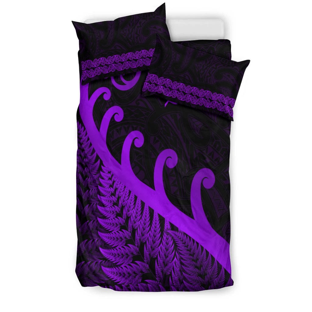 New Zealand Rugby Maori Bedding Set Silver Fern Koru Vibes Purple LT8