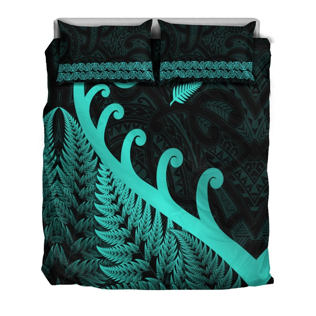 New Zealand Rugby Maori Bedding Set Silver Fern Koru Vibes Turquoise LT8