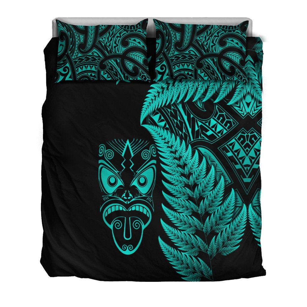 New Zealand Haka Rugby Maori Bedding Set Silver Fern Vibes Turquoise LT8