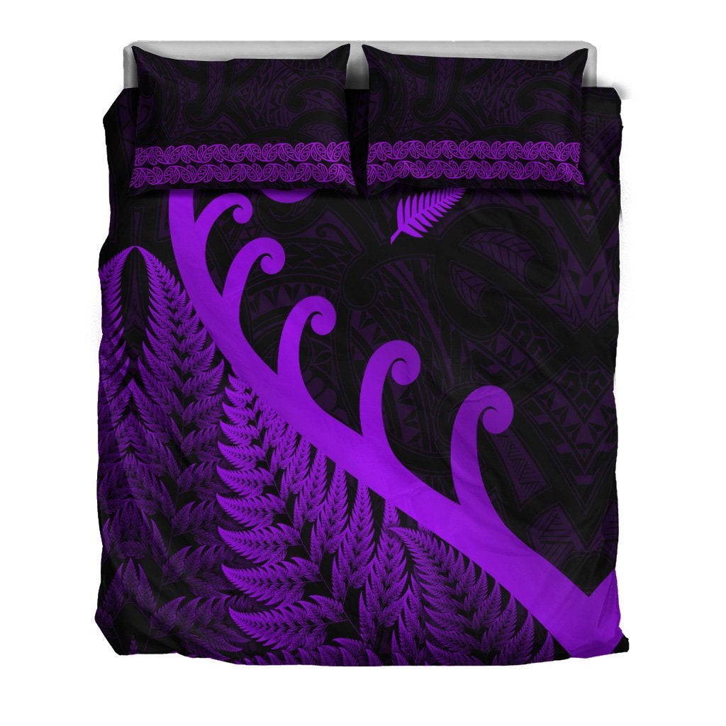 New Zealand Rugby Maori Bedding Set Silver Fern Koru Vibes Purple LT8