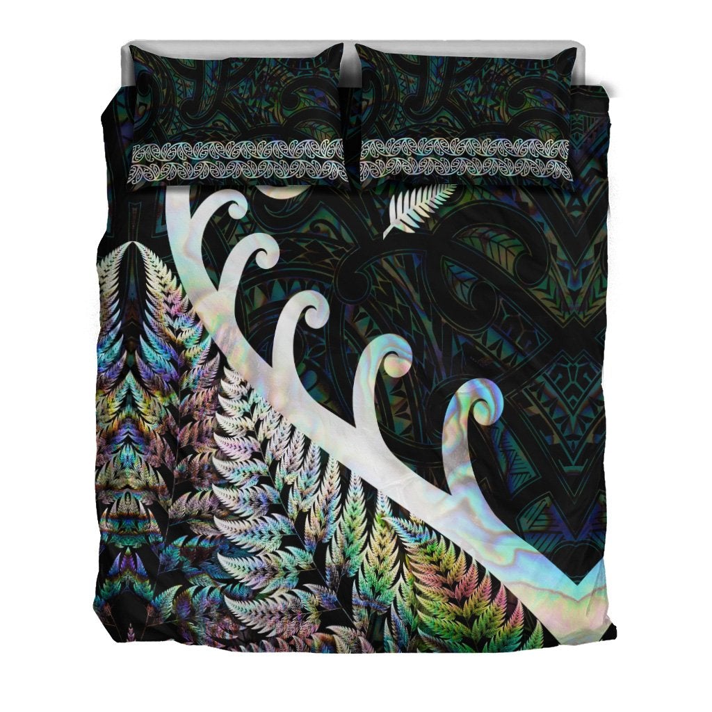 New Zealand Rugby Maori Bedding Set Silver Fern Koru Vibes Paua Shell LT8