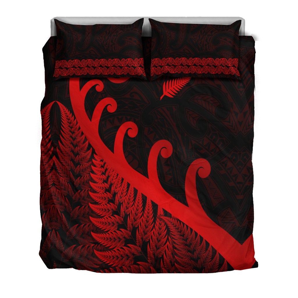 New Zealand Rugby Maori Bedding Set Silver Fern Koru Vibes Red LT8