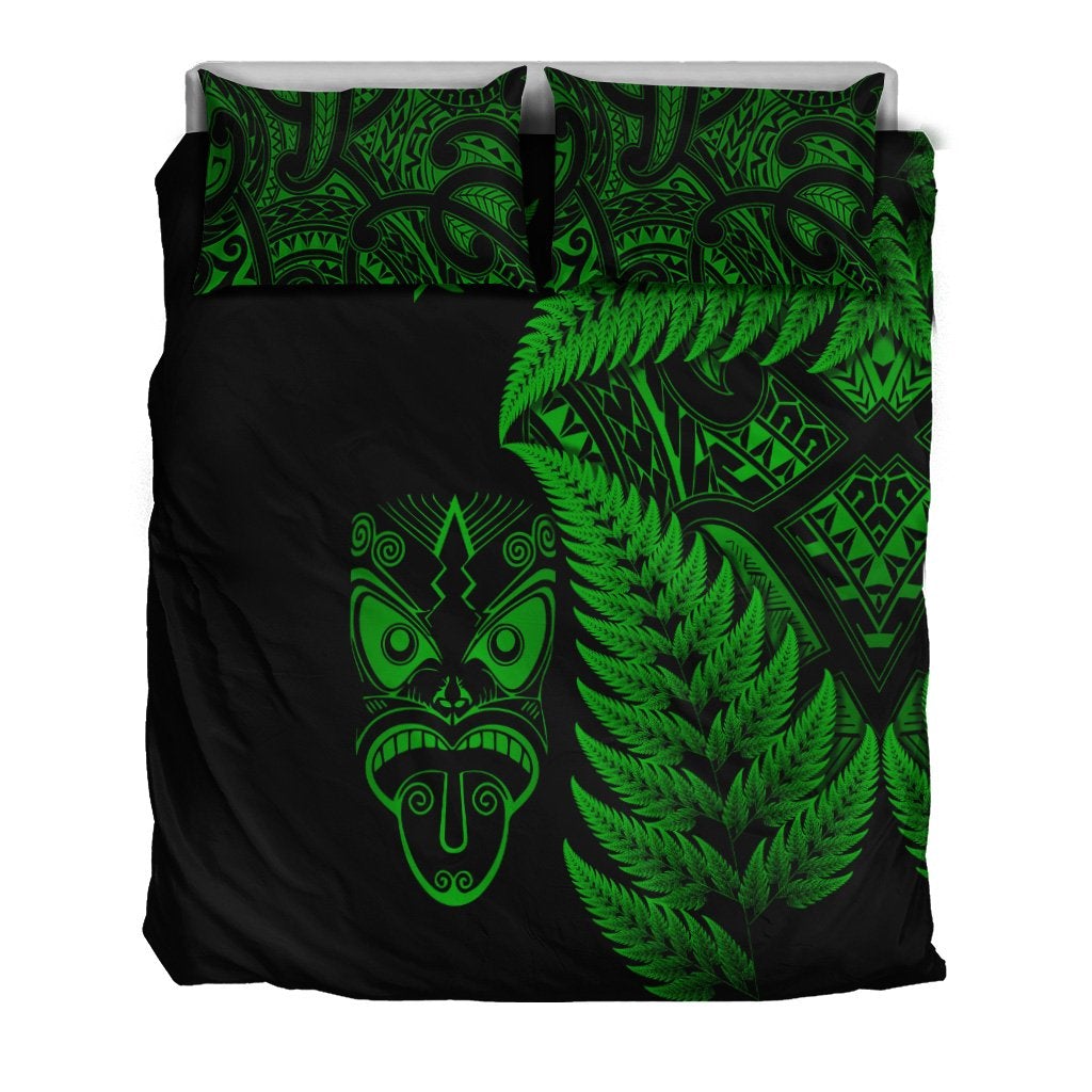 New Zealand Haka Rugby Maori Bedding Set Silver Fern Vibes Green LT8