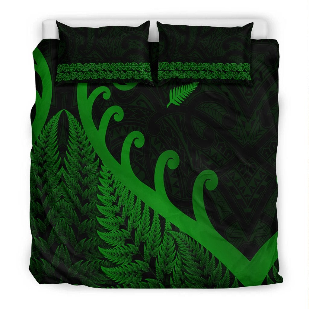 New Zealand Rugby Maori Bedding Set Silver Fern Koru Vibes Green LT8