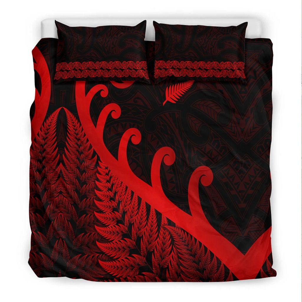 New Zealand Rugby Maori Bedding Set Silver Fern Koru Vibes Red LT8