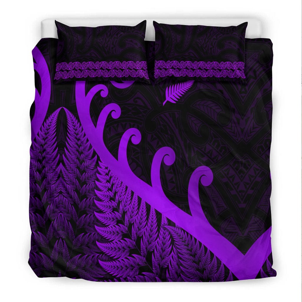 New Zealand Rugby Maori Bedding Set Silver Fern Koru Vibes Purple LT8